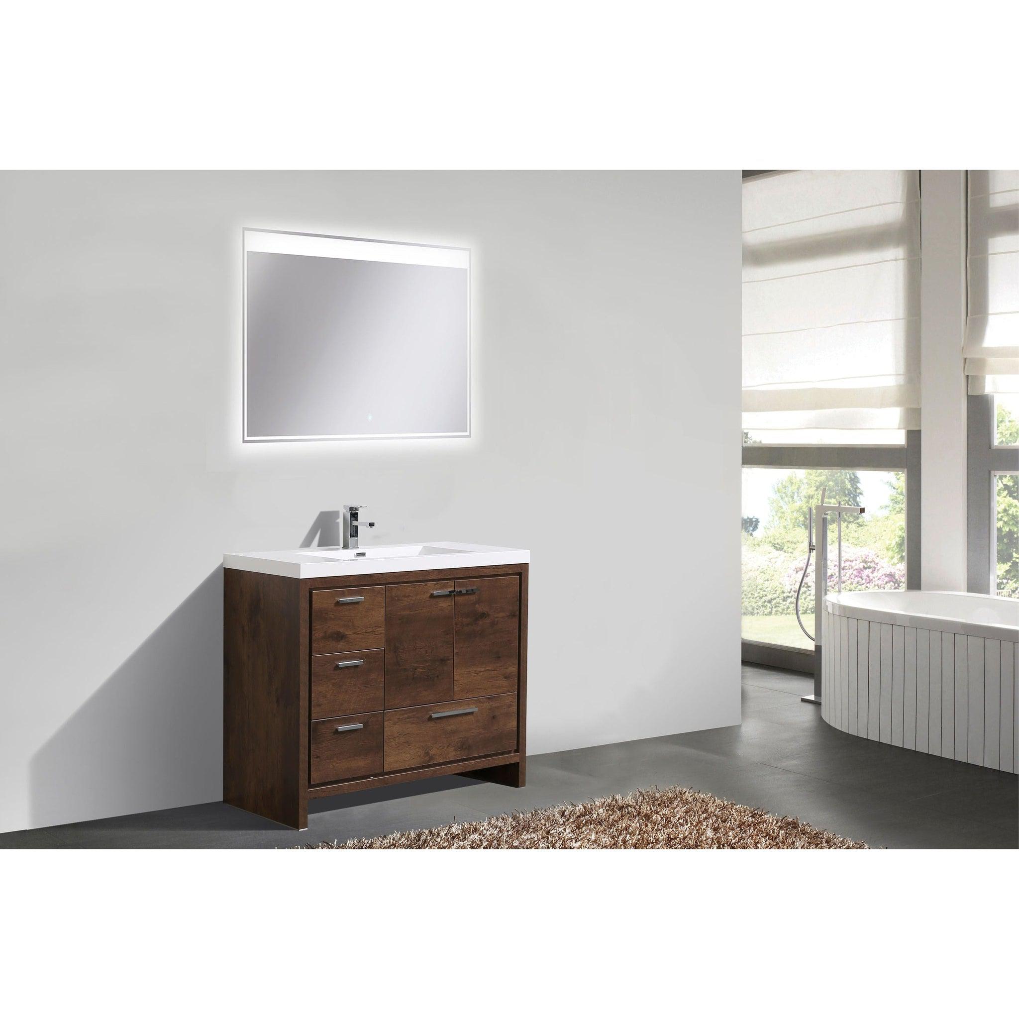 Amara 42&quot; Rosewood Freestanding Vanity With Left Side Drawers and Single Reinforced White Acrylic Sink