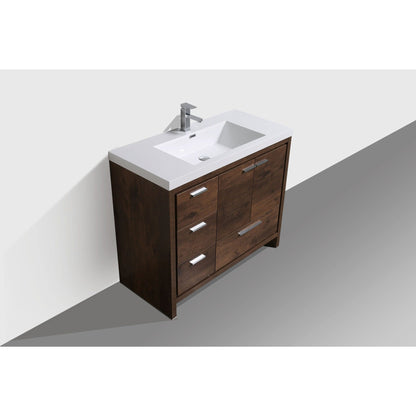 Amara 42&quot; Rosewood Freestanding Vanity With Left Side Drawers and Single Reinforced White Acrylic Sink