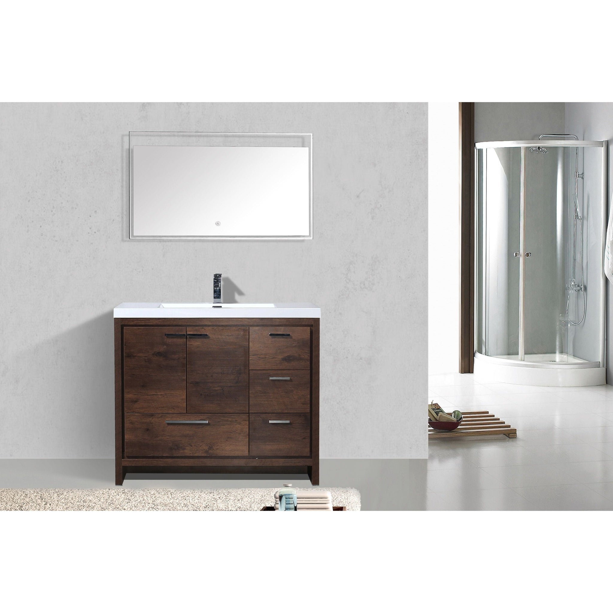 Amara 42&quot; Rosewood Freestanding Vanity With Right Side Drawers and Single Reinforced White Acrylic Sink