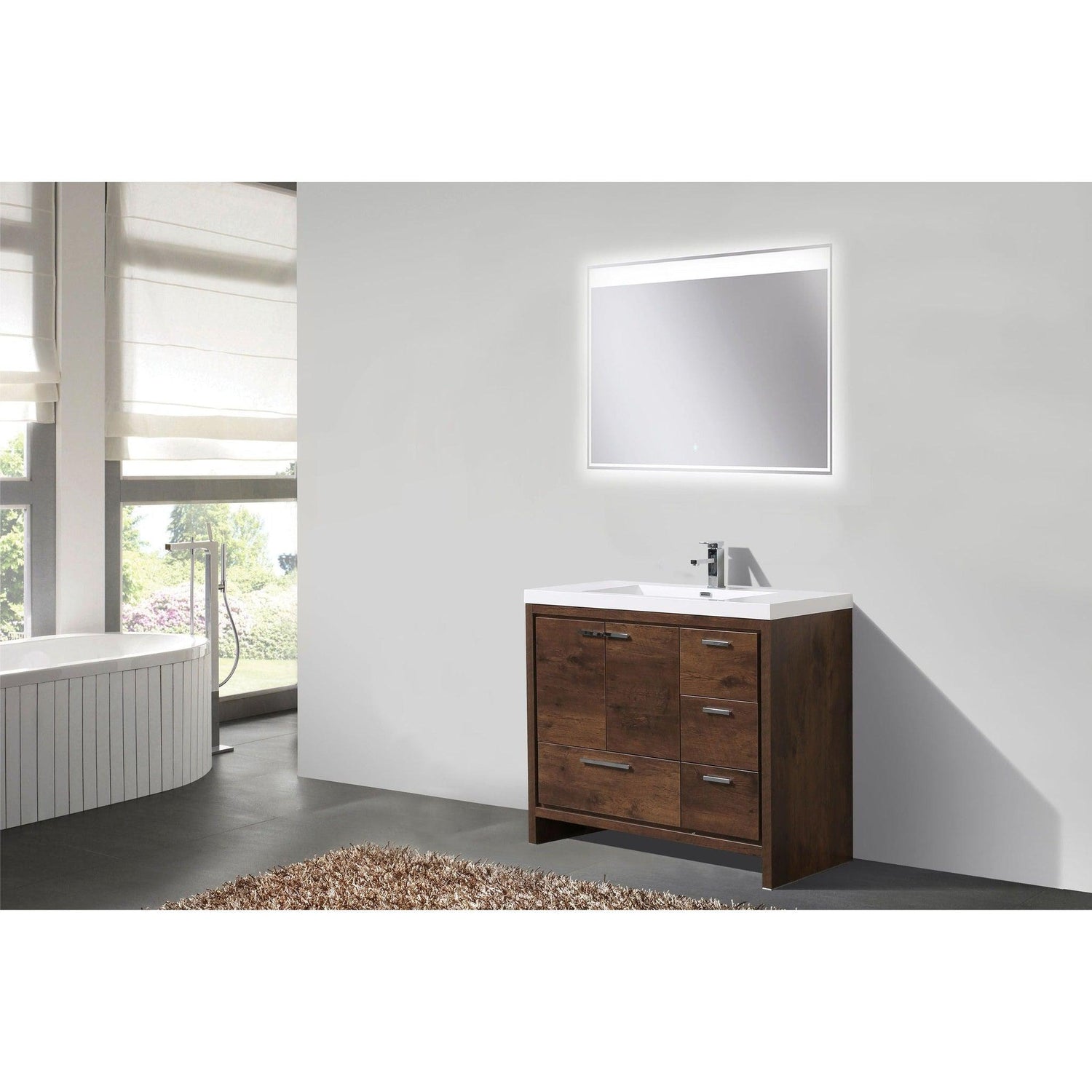 Amara 42&quot; Rosewood Freestanding Vanity With Right Side Drawers and Single Reinforced White Acrylic Sink