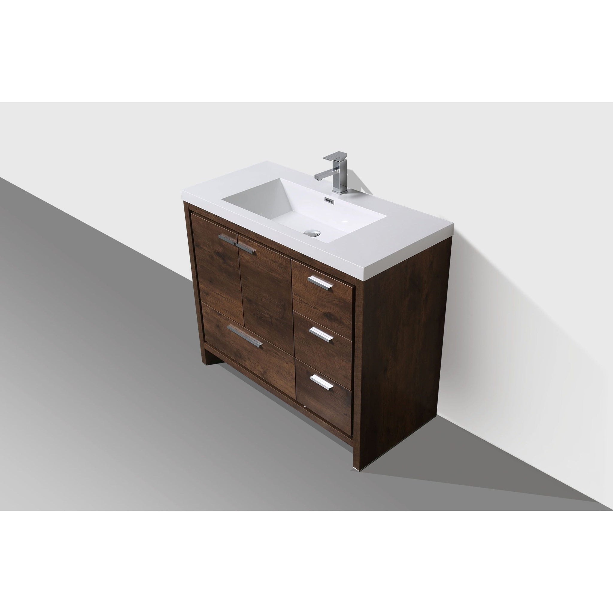 Amara 42&quot; Rosewood Freestanding Vanity With Right Side Drawers and Single Reinforced White Acrylic Sink