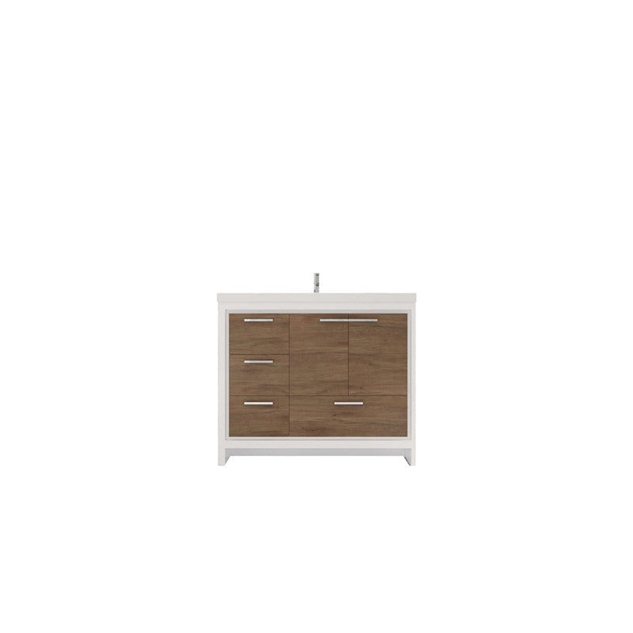 Amara 42&quot; White Oak Freestanding Vanity With Left Side Drawers and Single Reinforced White Acrylic Sink