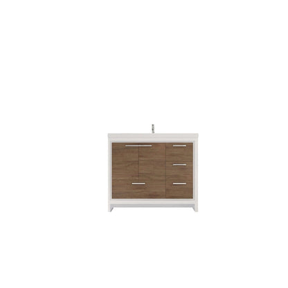 Amara 42&quot; White Oak Freestanding Vanity With Right Side Drawers and Single Reinforced White Acrylic Sink