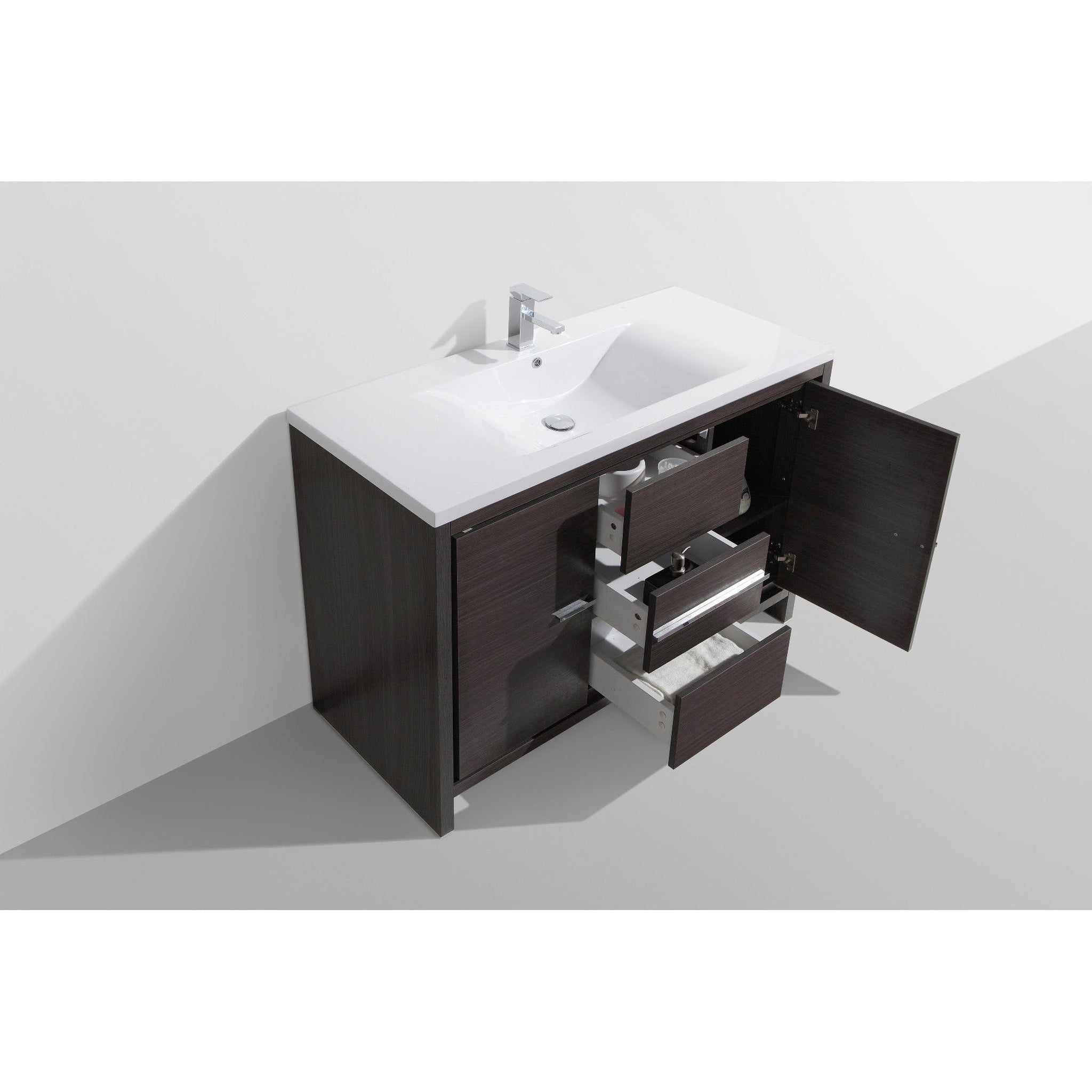 Amara 48&quot; Dark Gray Oak Freestanding Vanity With Single Reinforced White Acrylic Sink