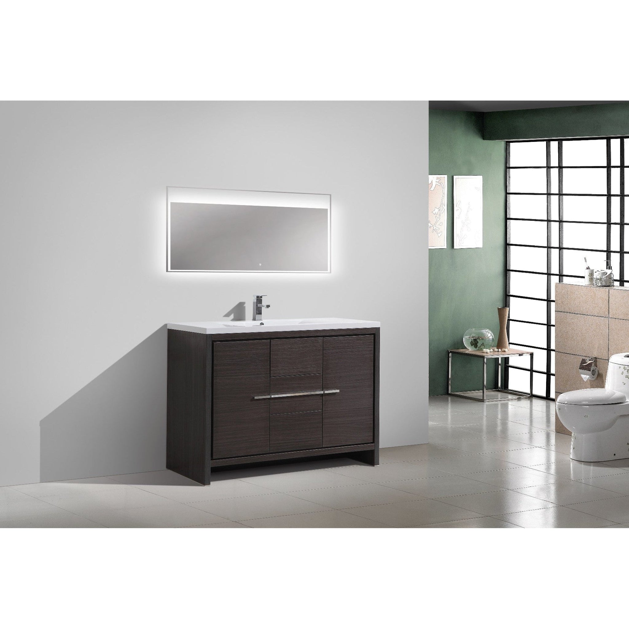 Amara 48&quot; Dark Gray Oak Freestanding Vanity With Single Reinforced White Acrylic Sink