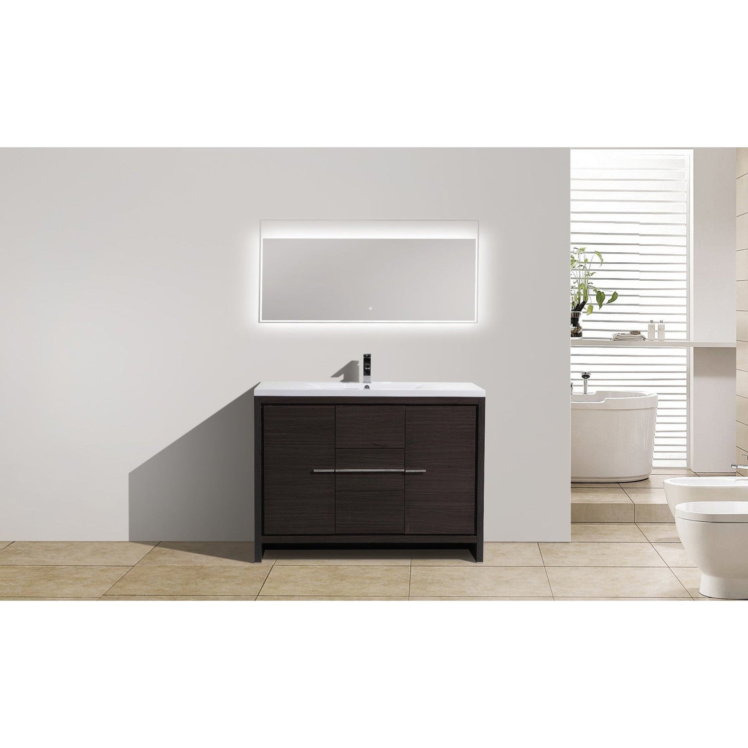 Amara 48&quot; Dark Gray Oak Freestanding Vanity With Single Reinforced White Acrylic Sink