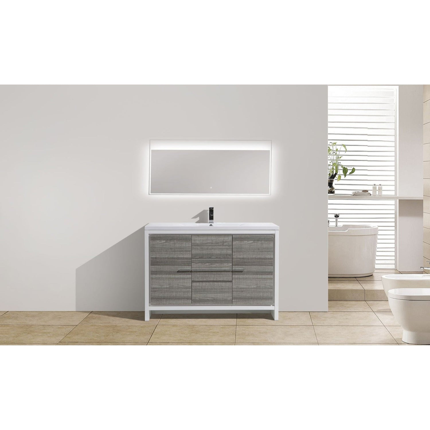 Amara 48&quot; High Gloss Ash Gray Freestanding Vanity With Single Reinforced White Acrylic Sink