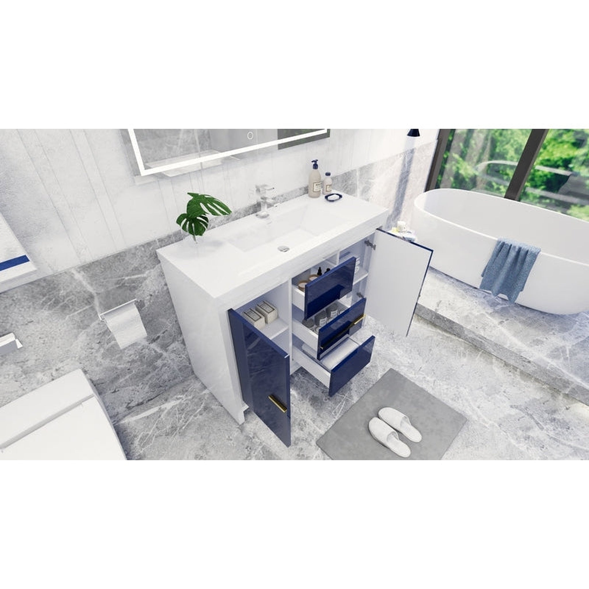 Amara 48&quot; High Gloss Night Blue Freestanding Vanity With Single Reinforced White Acrylic Sink