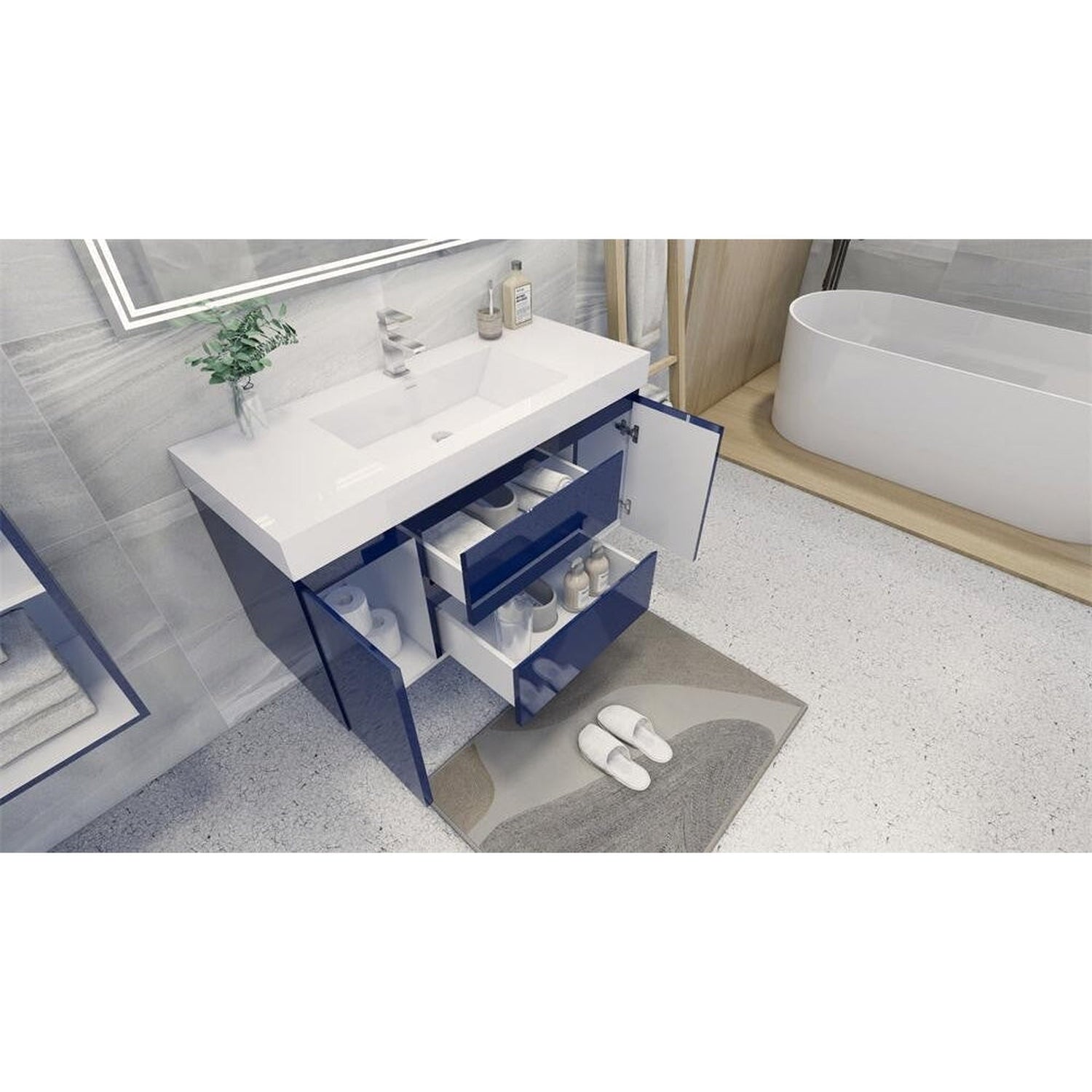 Amara 48&quot; High Gloss Night Blue Freestanding Vanity With Single Reinforced White Acrylic Sink