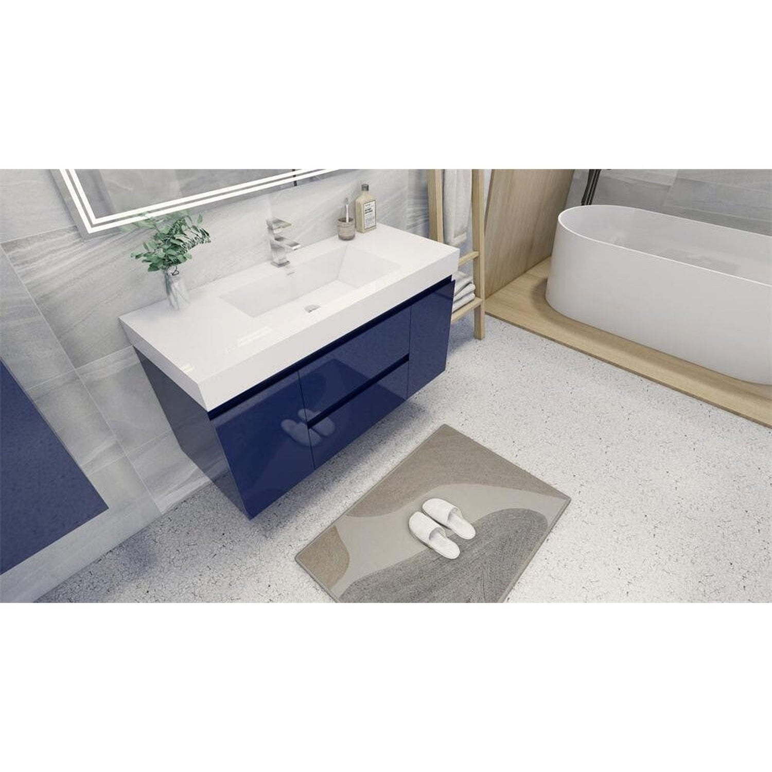 Amara 48&quot; High Gloss Night Blue Freestanding Vanity With Single Reinforced White Acrylic Sink