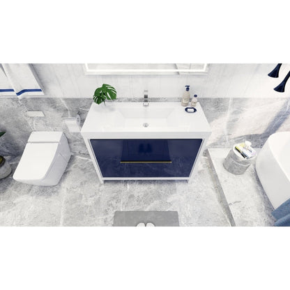 Amara 48&quot; High Gloss Night Blue Freestanding Vanity With Single Reinforced White Acrylic Sink