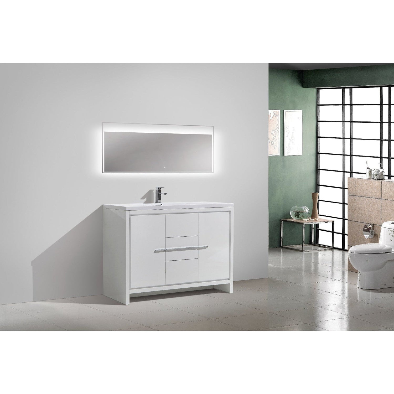 Amara 48&quot; High Gloss White Freestanding Vanity With Single Reinforced White Acrylic Sink