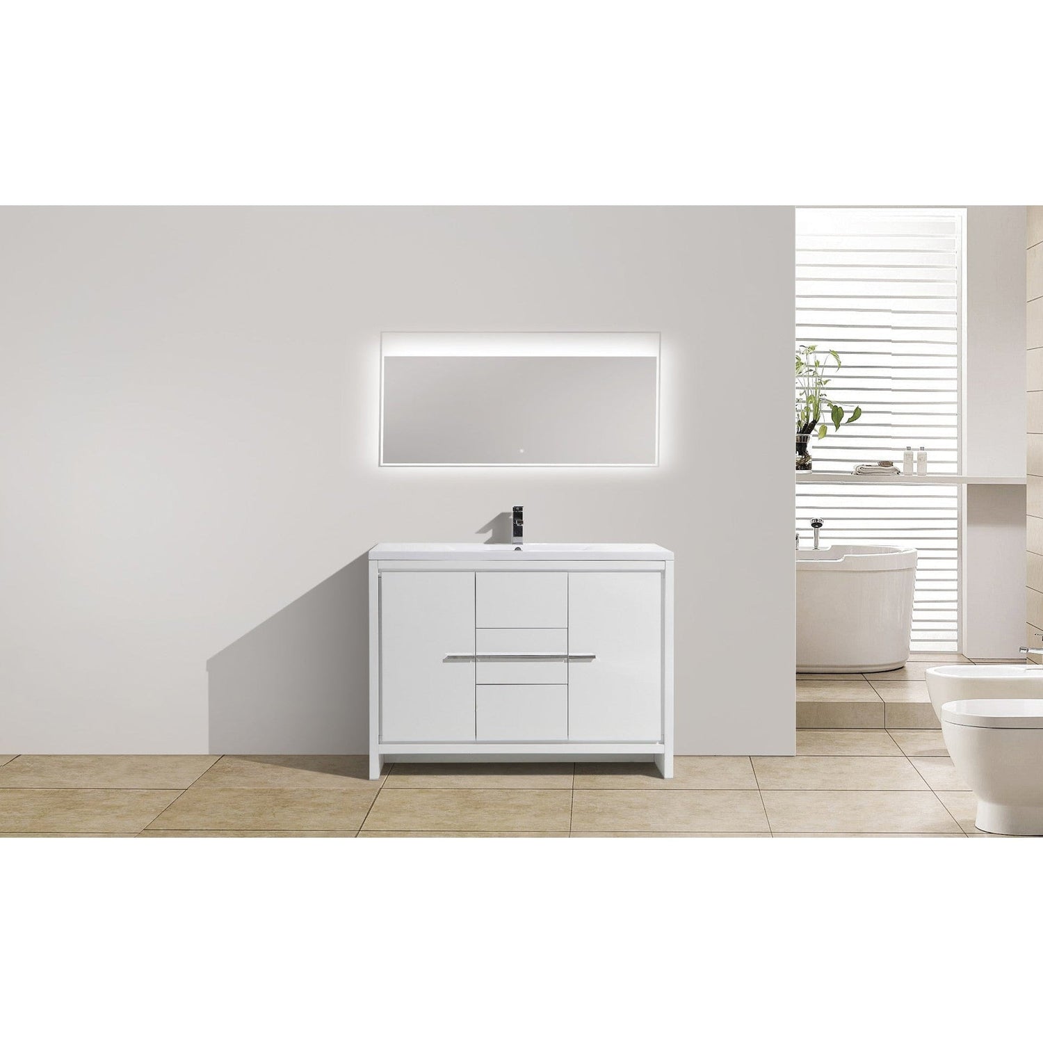 Amara 48&quot; High Gloss White Freestanding Vanity With Single Reinforced White Acrylic Sink