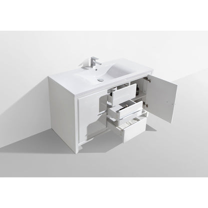 Amara 48&quot; High Gloss White Freestanding Vanity With Single Reinforced White Acrylic Sink