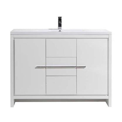 Amara 48&quot; High Gloss White Freestanding Vanity With Single Reinforced White Acrylic Sink