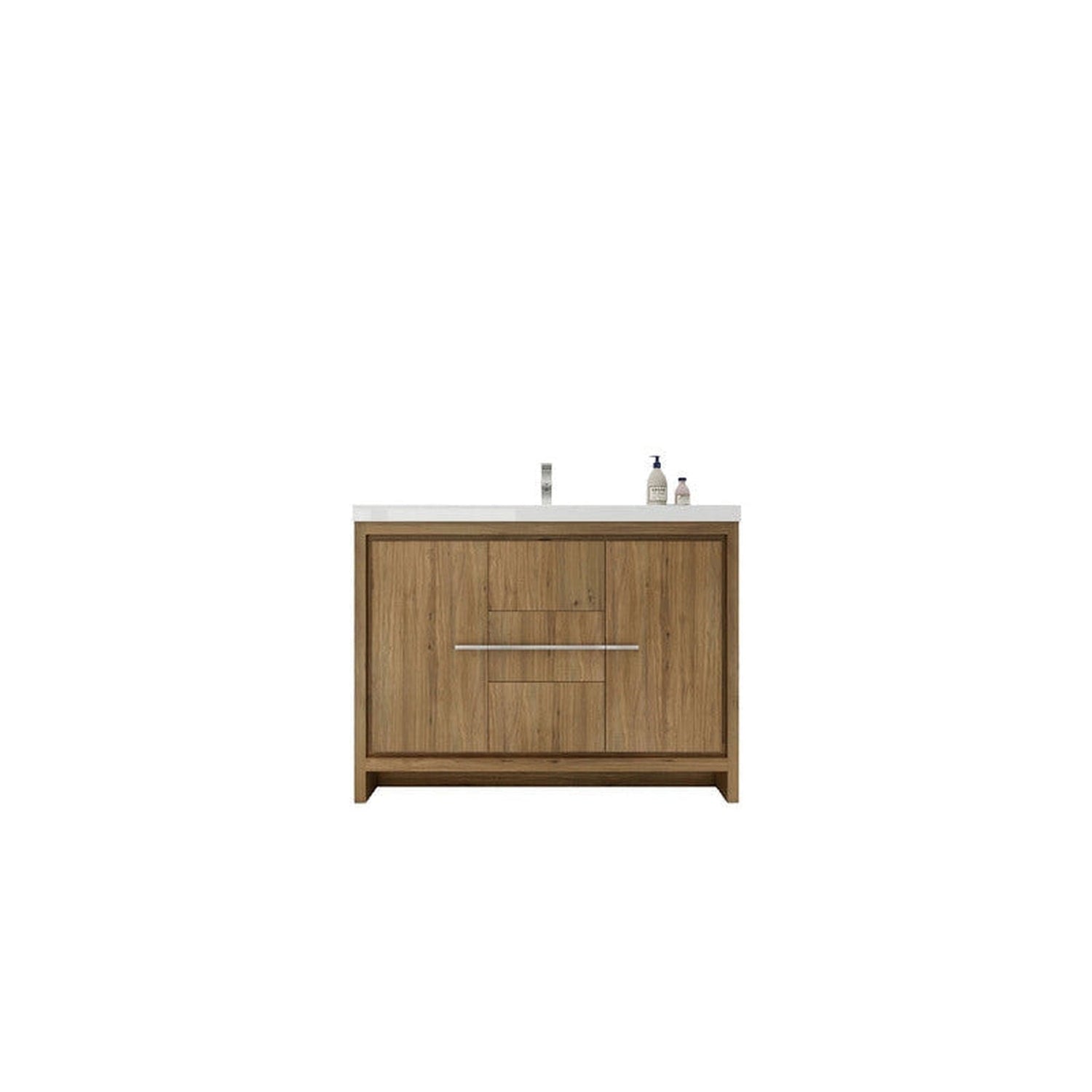 Amara 48&quot; Natural Oak Freestanding Vanity With Single Reinforced White Acrylic Sink