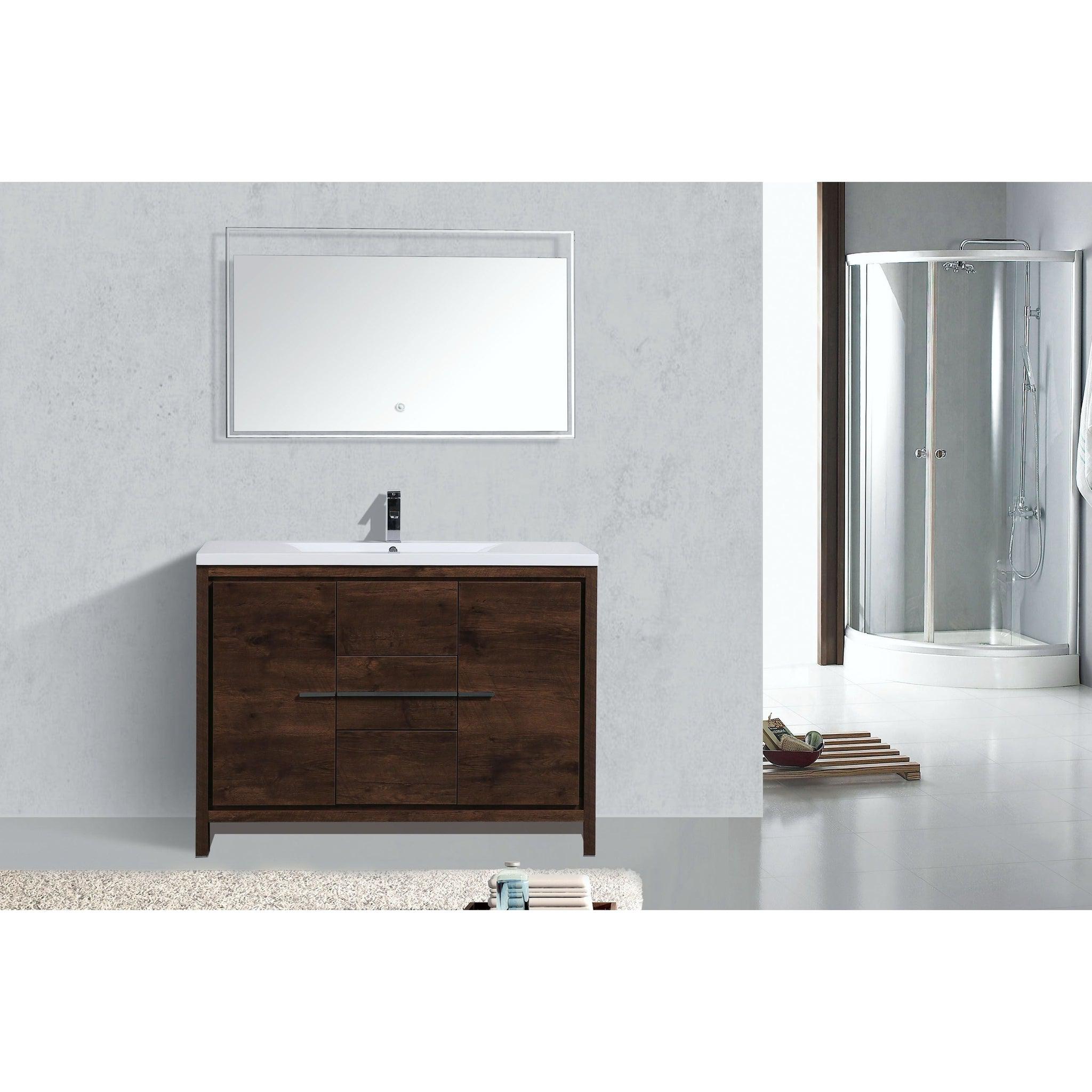 Amara 48&quot; Rosewood Freestanding Vanity With Single Reinforced White Acrylic Sink