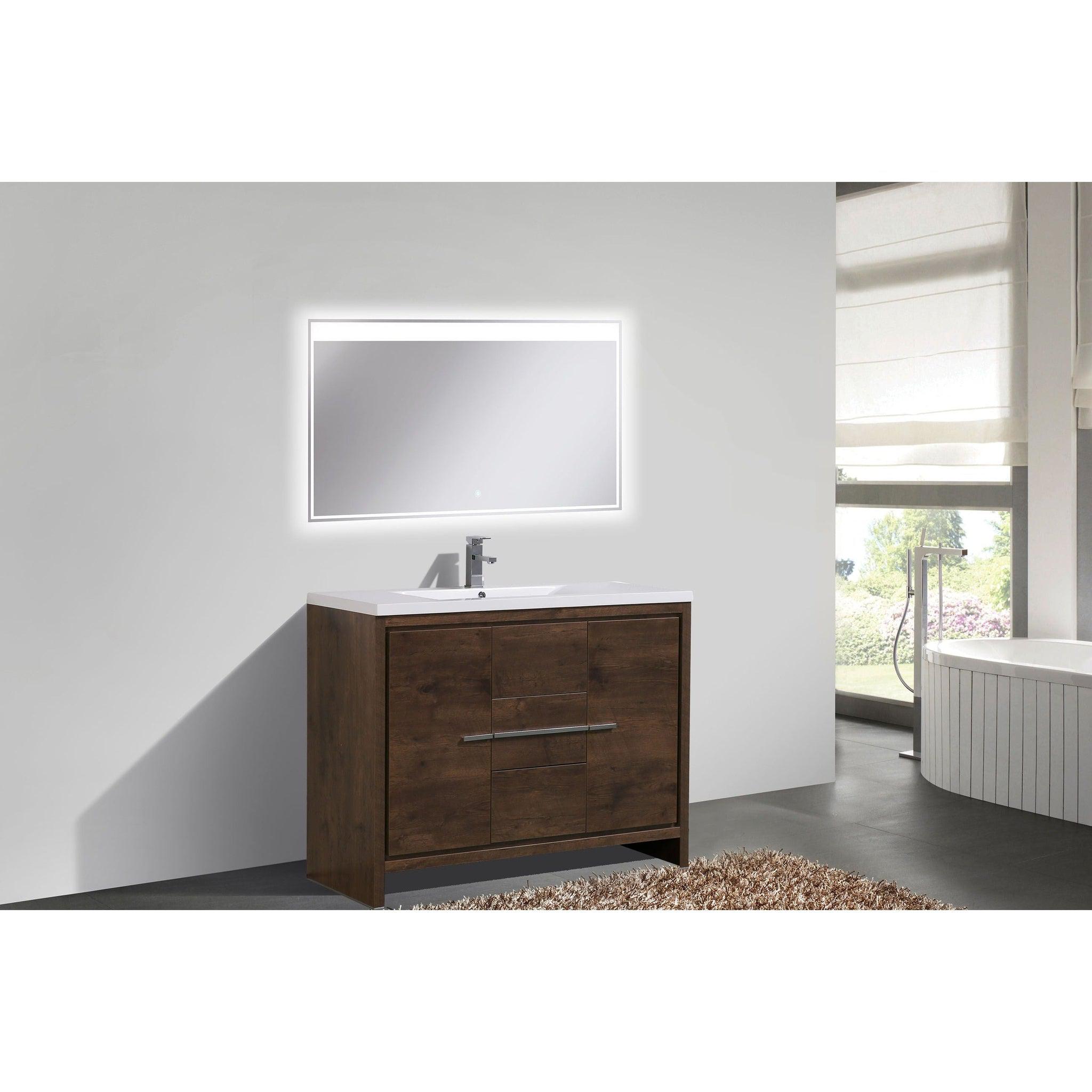 Amara 48&quot; Rosewood Freestanding Vanity With Single Reinforced White Acrylic Sink