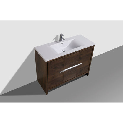 Amara 48&quot; Rosewood Freestanding Vanity With Single Reinforced White Acrylic Sink