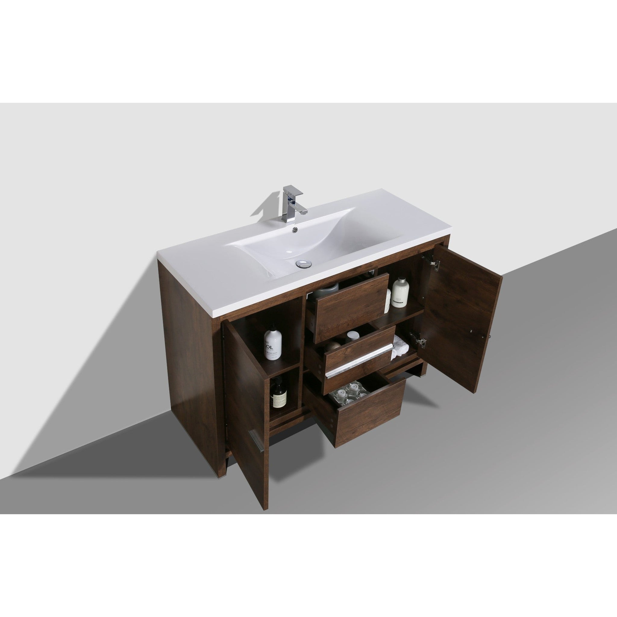 Amara 48&quot; Rosewood Freestanding Vanity With Single Reinforced White Acrylic Sink