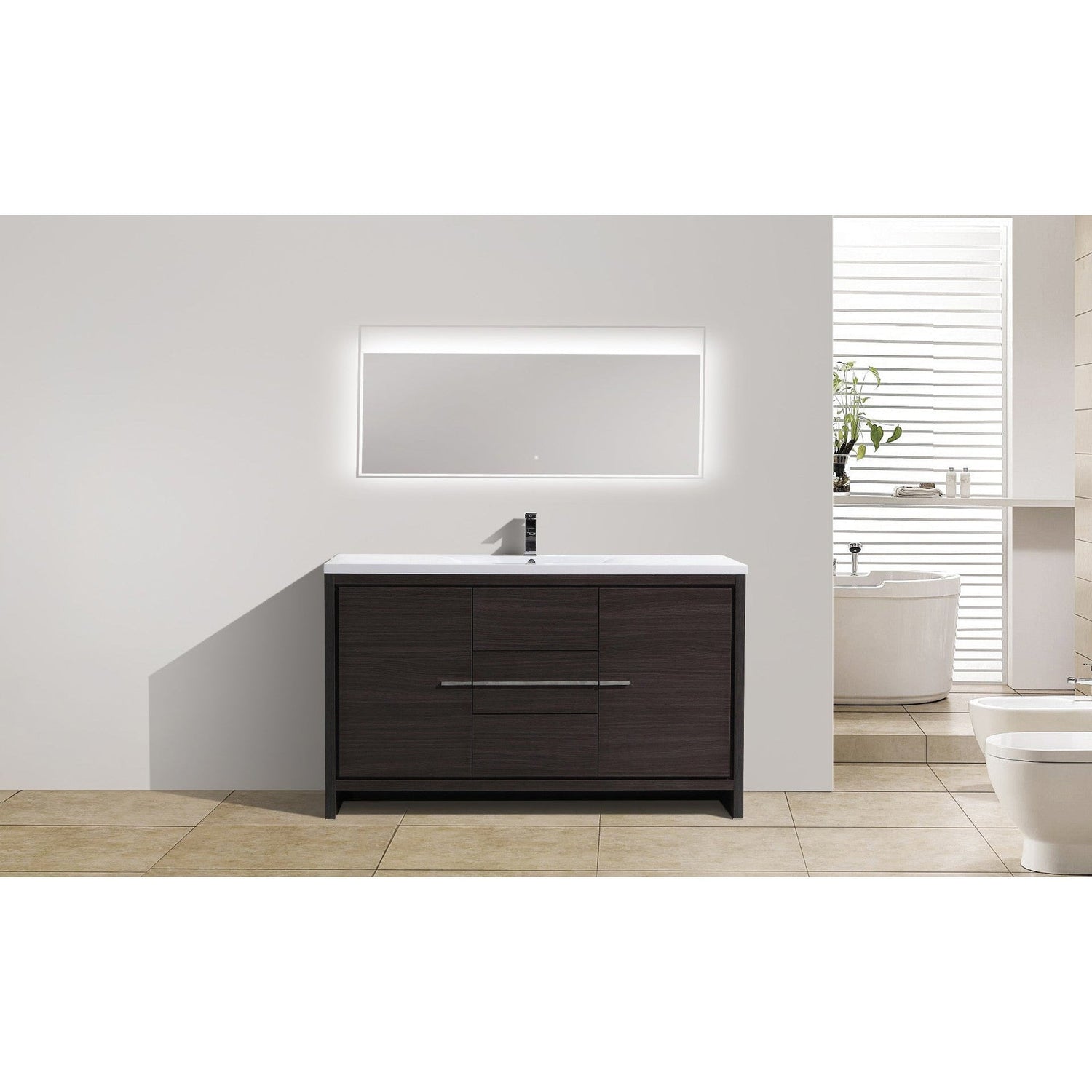 Amara 60&quot; Dark Gray Oak Freestanding Vanity With Single Reinforced White Acrylic Sink