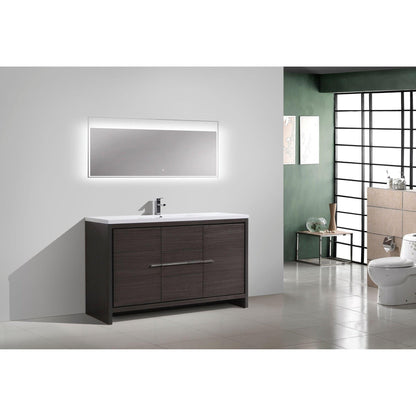 Amara 60&quot; Dark Gray Oak Freestanding Vanity With Single Reinforced White Acrylic Sink