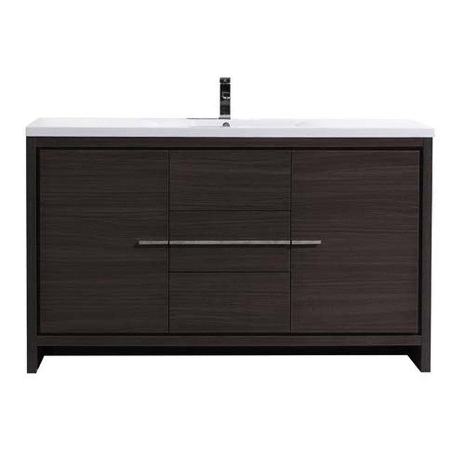 Amara 60&quot; Dark Gray Oak Freestanding Vanity With Single Reinforced White Acrylic Sink