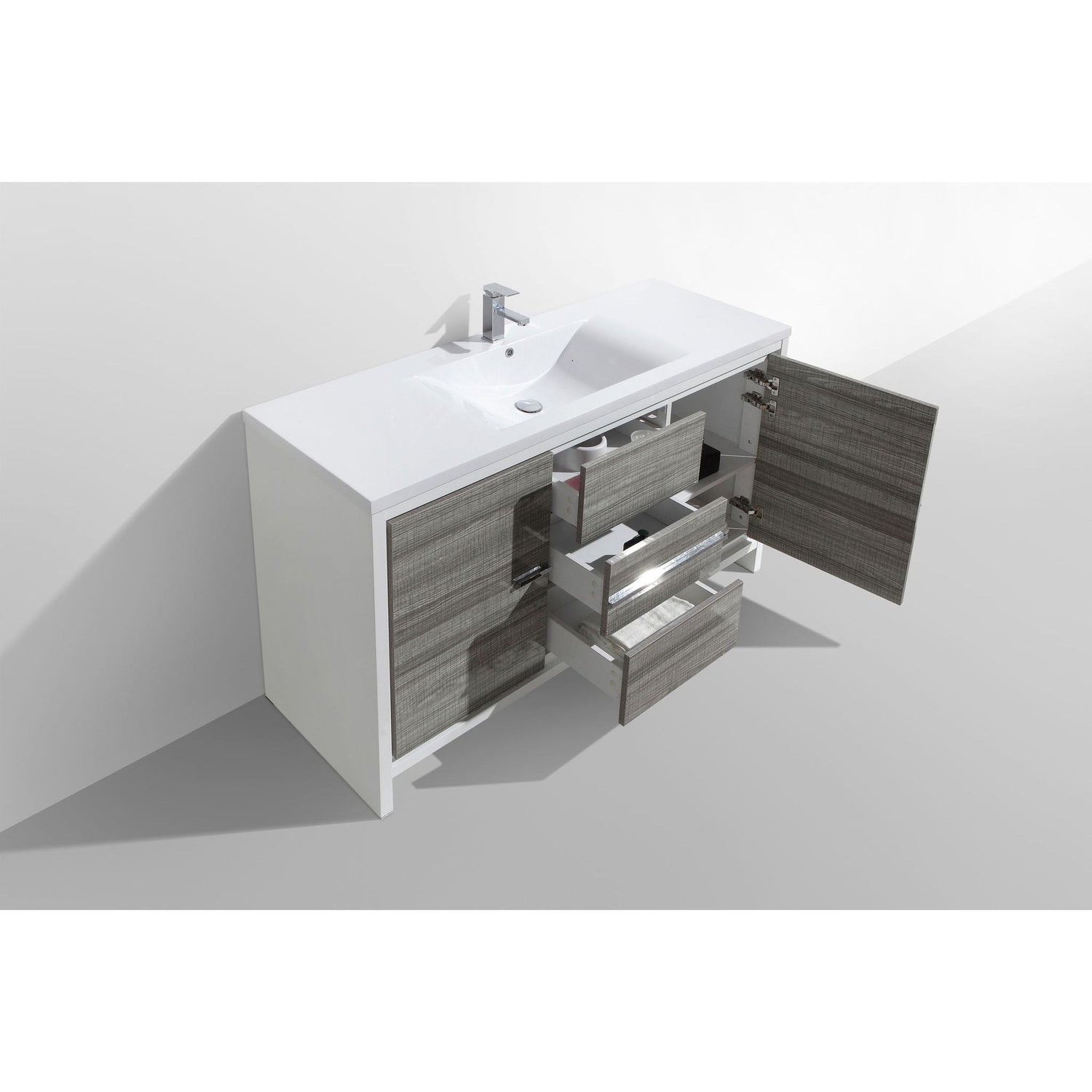 Amara 60&quot; High Gloss Ash Gray Freestanding Vanity With Single Reinforced White Acrylic Sink