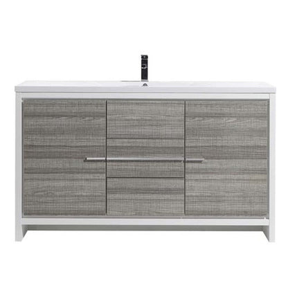 Amara 60&quot; High Gloss Ash Gray Freestanding Vanity With Single Reinforced White Acrylic Sink