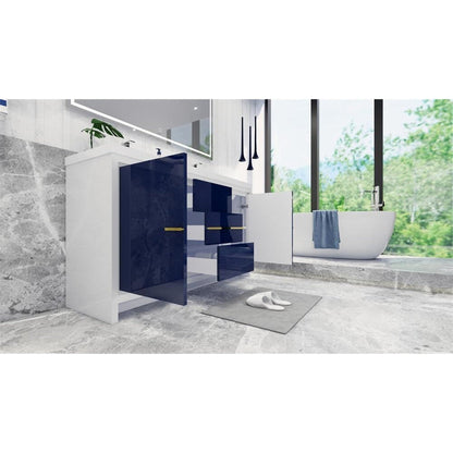 Amara 60&quot; High Gloss Night Blue Freestanding Vanity With Double Reinforced White Acrylic Sinks