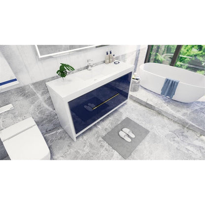 Amara 60&quot; High Gloss Night Blue Freestanding Vanity With Single Reinforced White Acrylic Sink