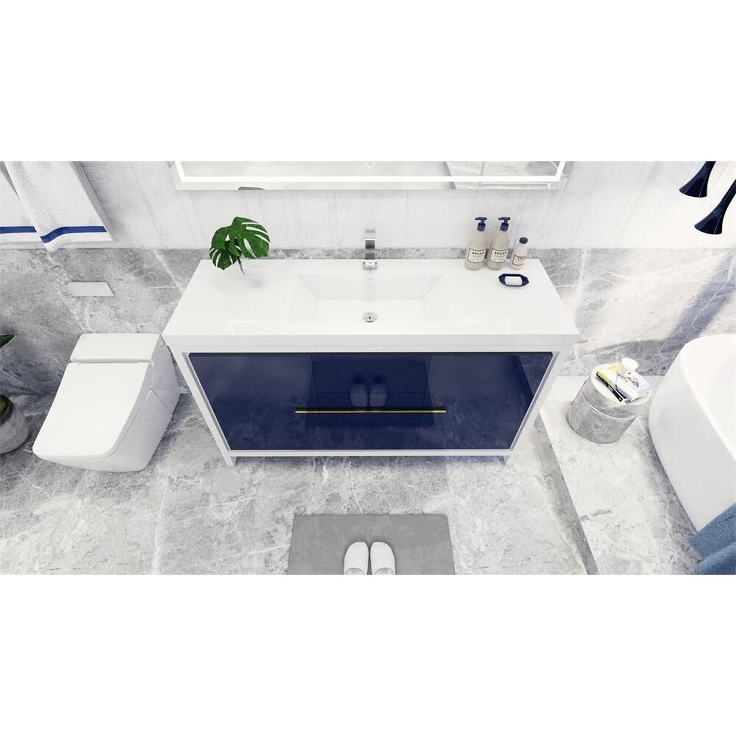 Amara 60&quot; High Gloss Night Blue Freestanding Vanity With Single Reinforced White Acrylic Sink