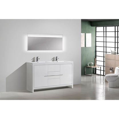 Amara 60&quot; High Gloss White Freestanding Vanity With Double Reinforced White Acrylic Sinks