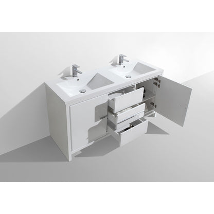 Amara 60&quot; High Gloss White Freestanding Vanity With Double Reinforced White Acrylic Sinks