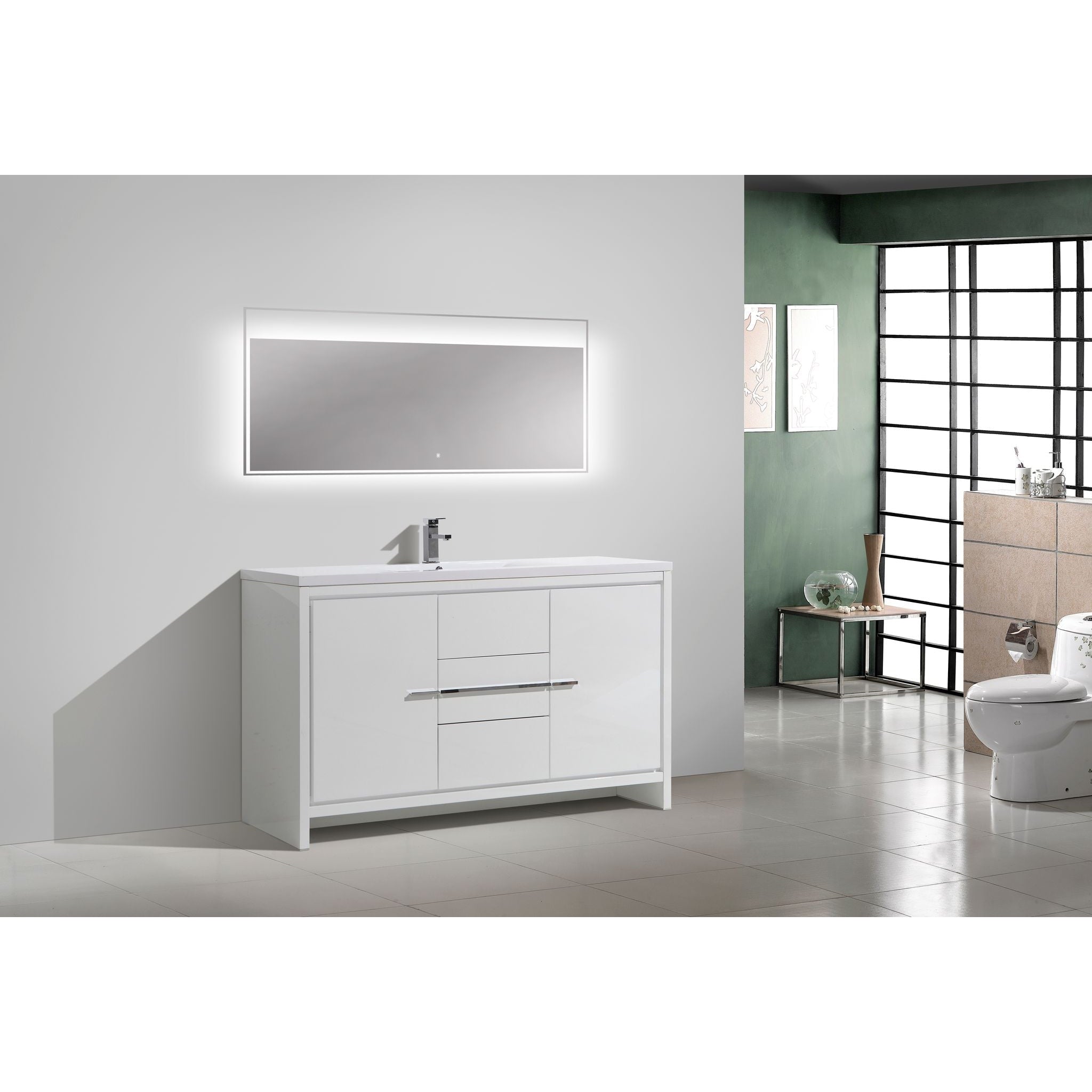 Amara 60&quot; High Gloss White Freestanding Vanity With Single Reinforced White Acrylic Sink