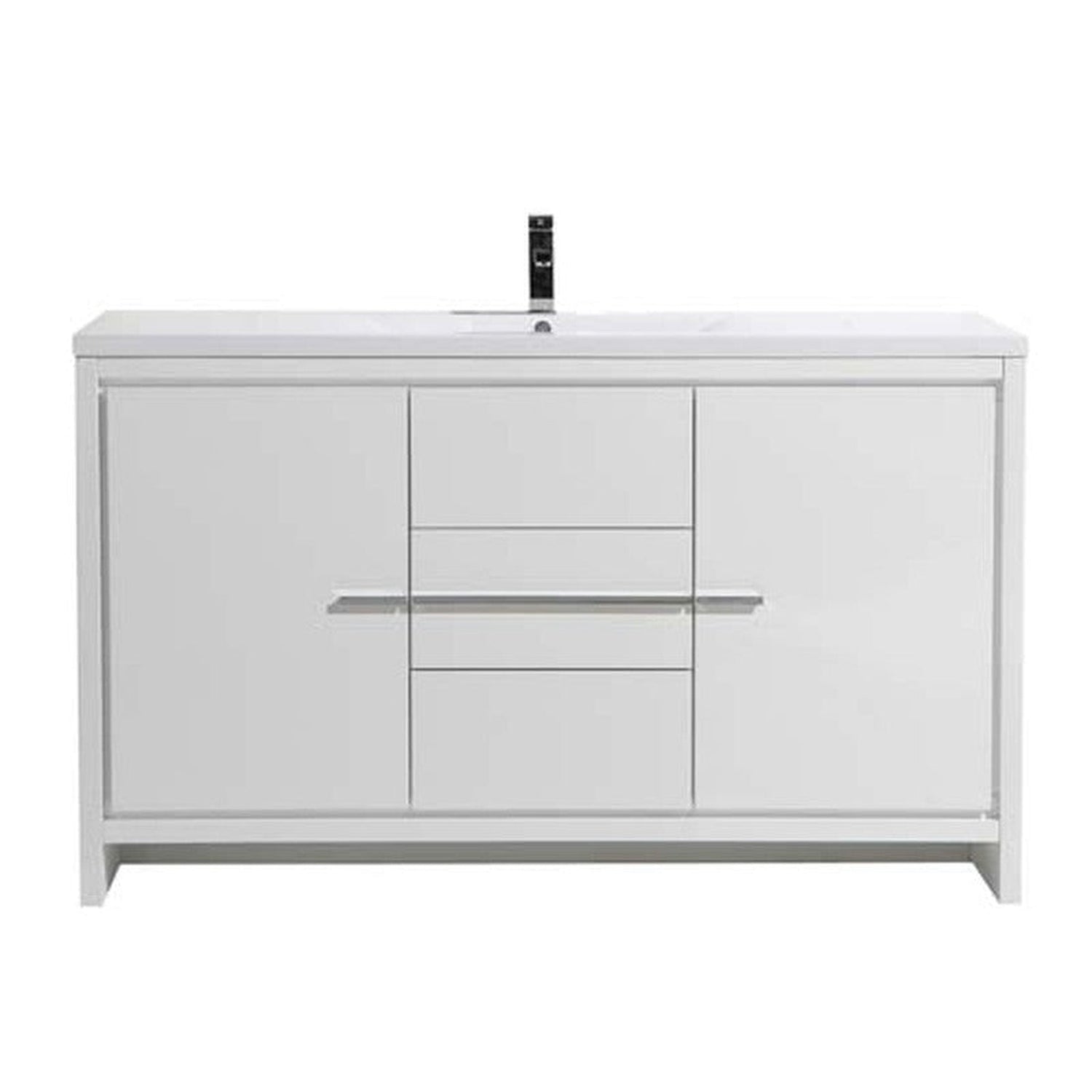 Amara 60&quot; High Gloss White Freestanding Vanity With Single Reinforced White Acrylic Sink