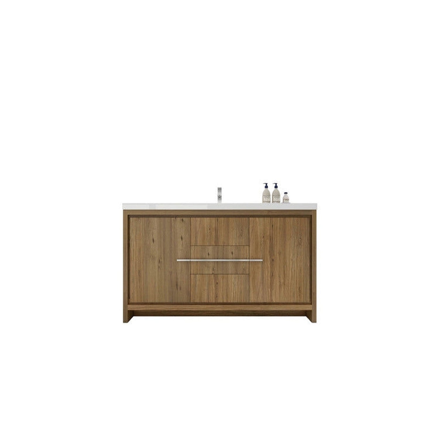 Amara 60&quot; Natural Oak Freestanding Vanity With Single Reinforced White Acrylic Sink