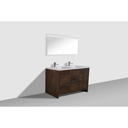 Amara 60&quot; Rosewood Freestanding Vanity With Double Reinforced White Acrylic Sinks