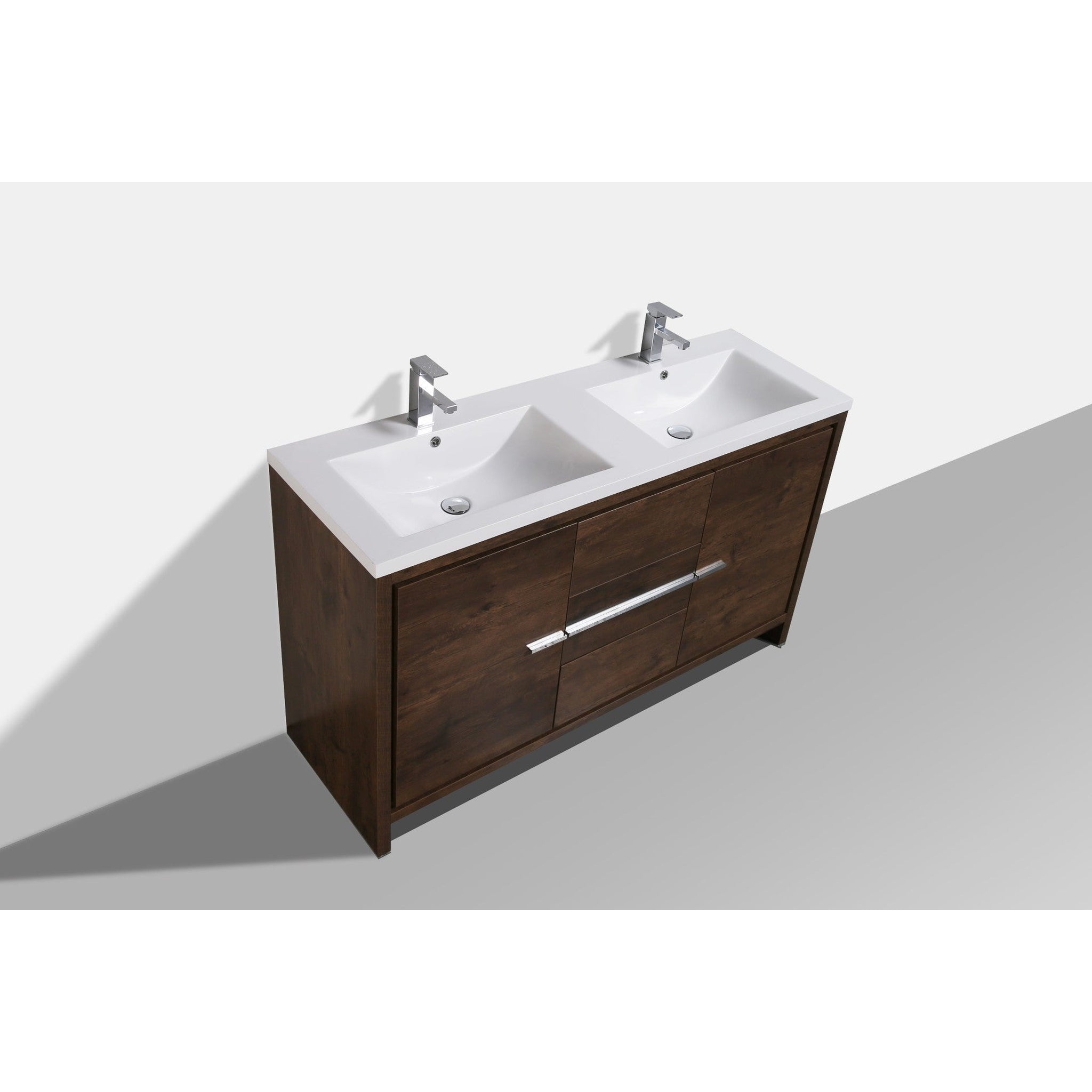 Amara 60&quot; Rosewood Freestanding Vanity With Double Reinforced White Acrylic Sinks