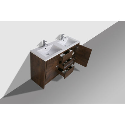 Amara 60&quot; Rosewood Freestanding Vanity With Double Reinforced White Acrylic Sinks