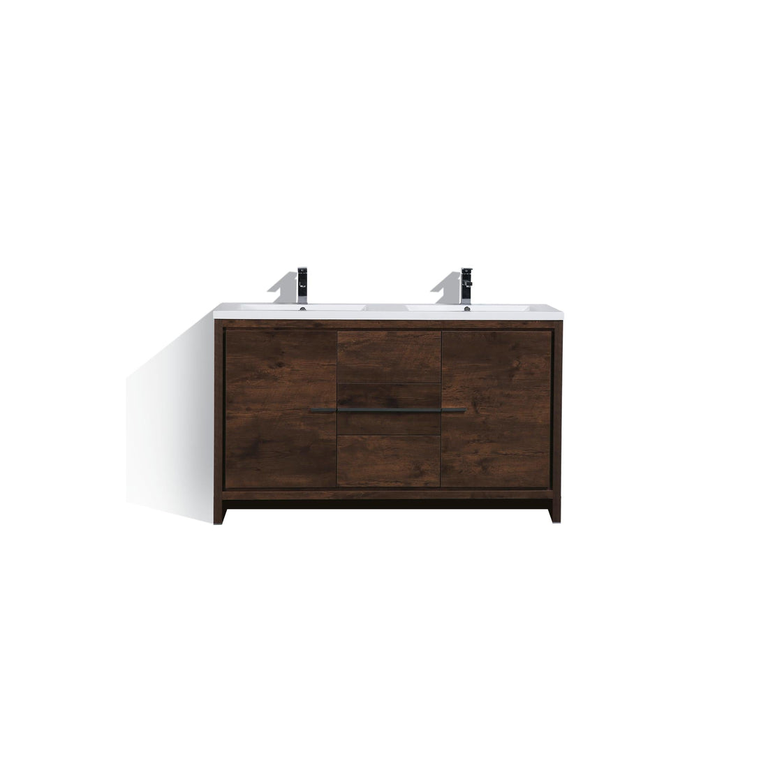 Amara 60&quot; Rosewood Freestanding Vanity With Double Reinforced White Acrylic Sinks