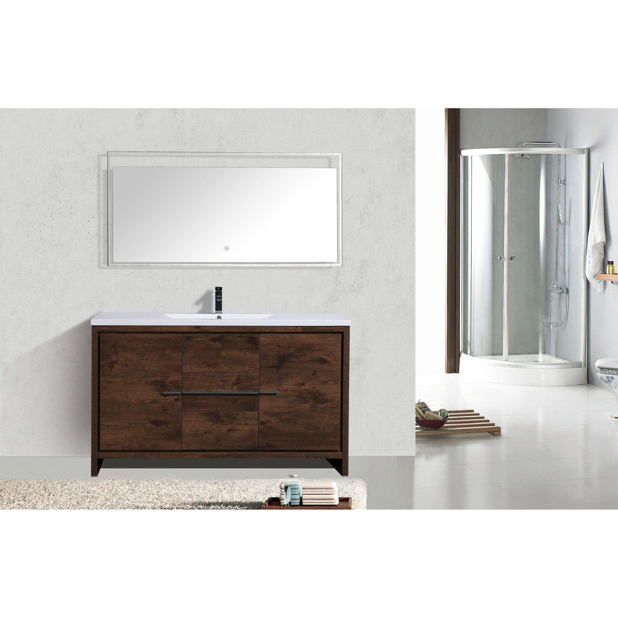 Amara 60&quot; Rosewood Freestanding Vanity With Single Reinforced White Acrylic Sink