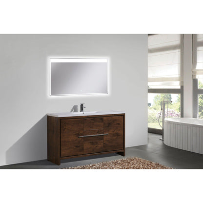 Amara 60&quot; Rosewood Freestanding Vanity With Single Reinforced White Acrylic Sink