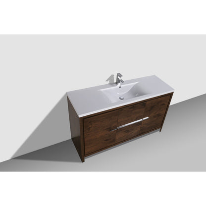 Amara 60&quot; Rosewood Freestanding Vanity With Single Reinforced White Acrylic Sink