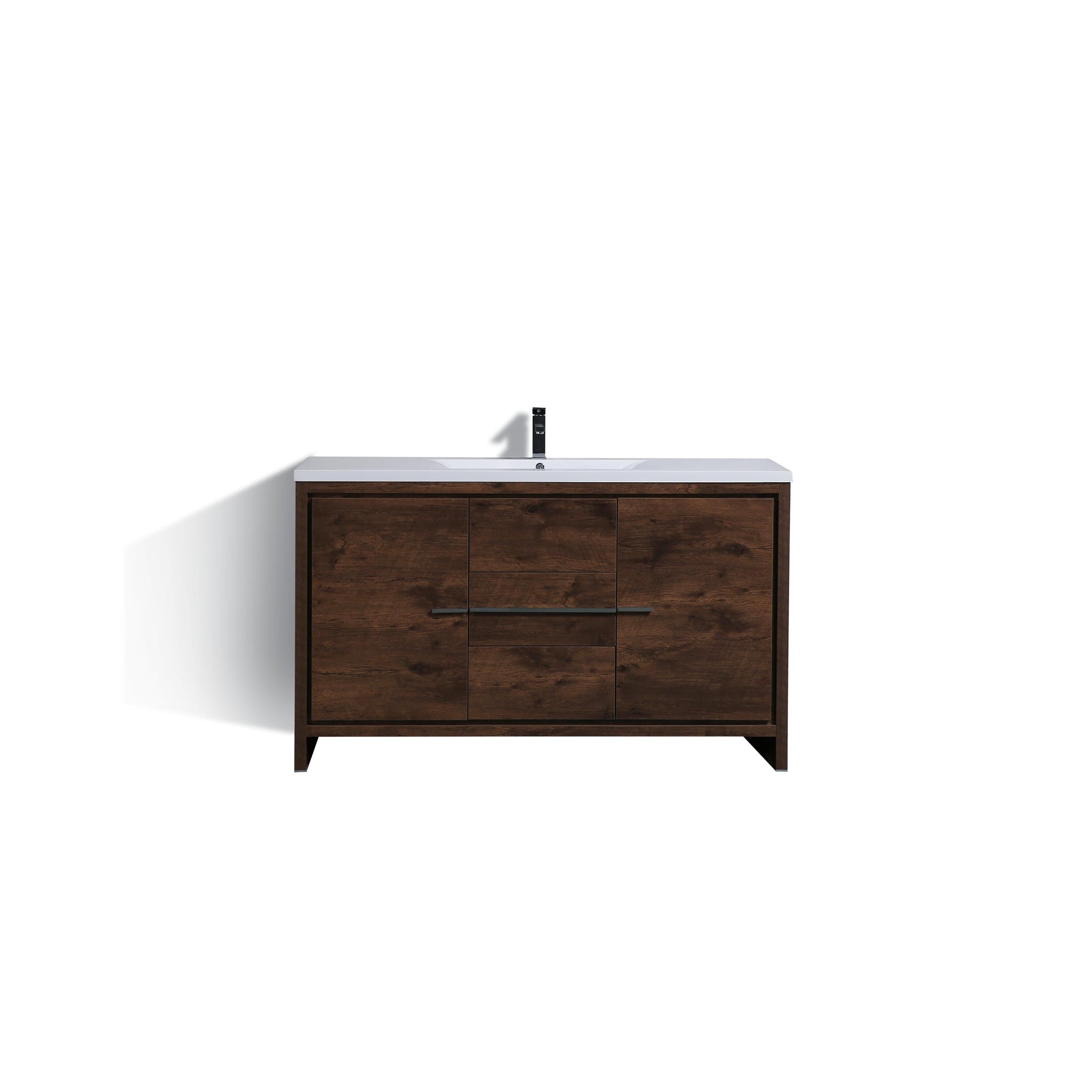 Amara 60&quot; Rosewood Freestanding Vanity With Single Reinforced White Acrylic Sink