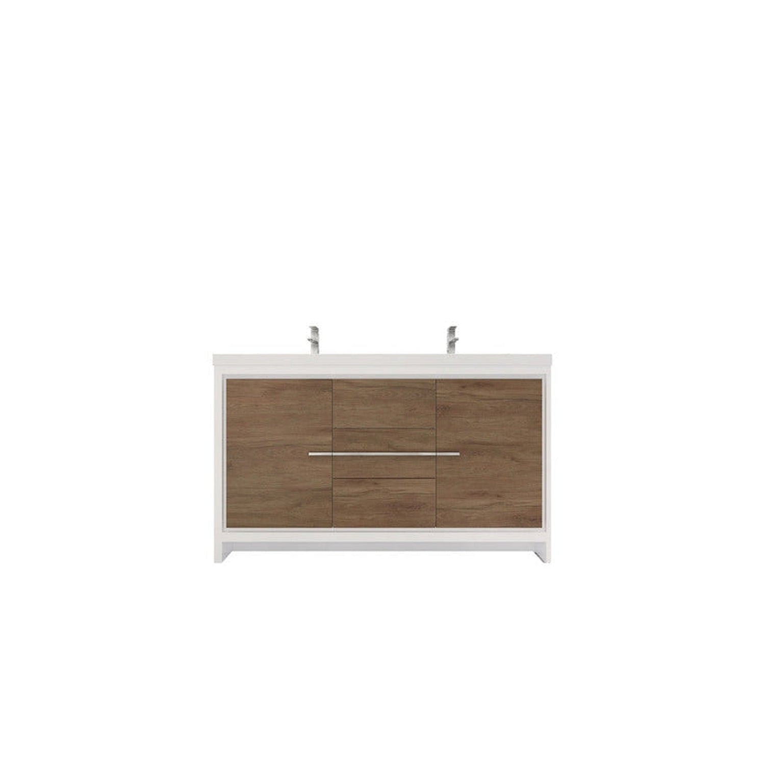 Amara 60&quot; White Oak Freestanding Vanity With Double Reinforced White Acrylic Sinks