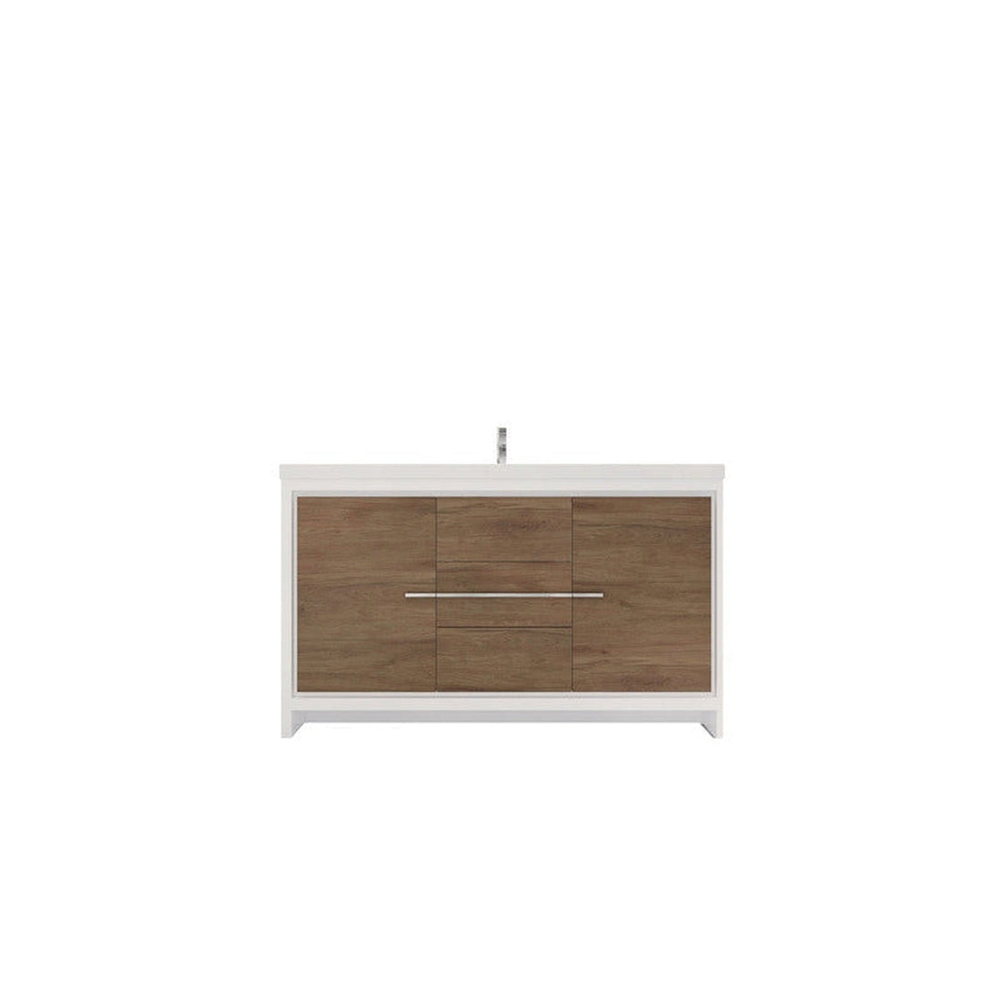 Amara 60&quot; White Oak Freestanding Vanity With Single Reinforced White Acrylic Sink