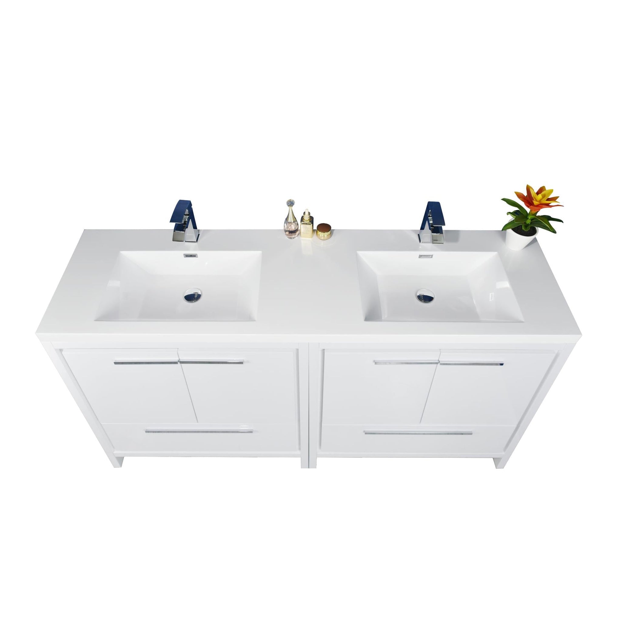 Amara 72&quot; High Gloss White Freestanding Vanity With Double Reinforced White Acrylic Sinks