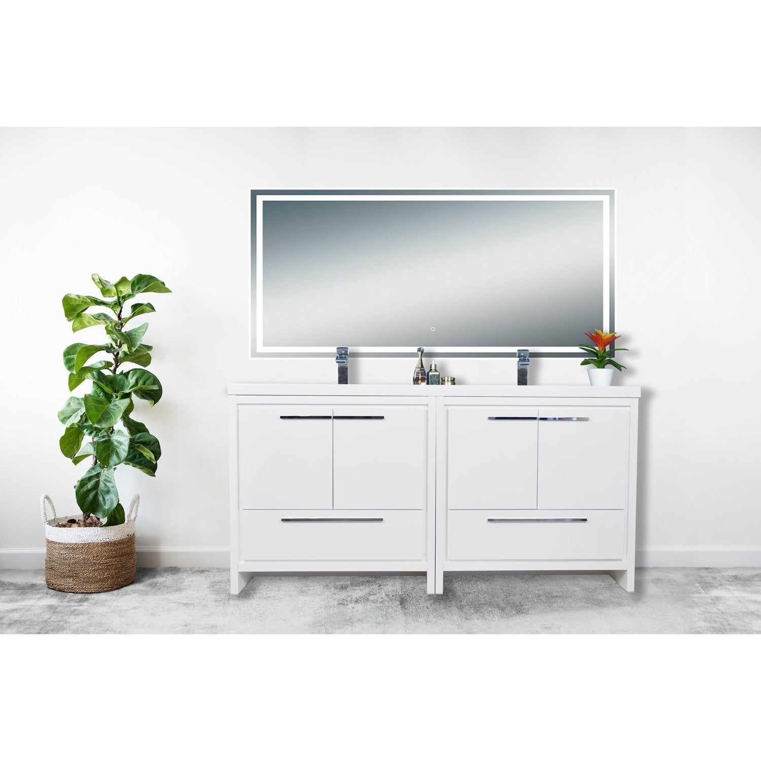 Amara 72&quot; High Gloss White Freestanding Vanity With Double Reinforced White Acrylic Sinks