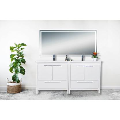 Amara 72&quot; High Gloss White Freestanding Vanity With Double Reinforced White Acrylic Sinks